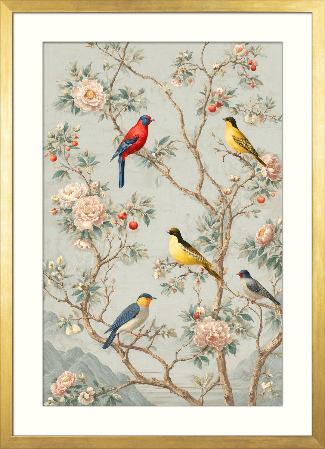 Birds Floral Wall Art Print