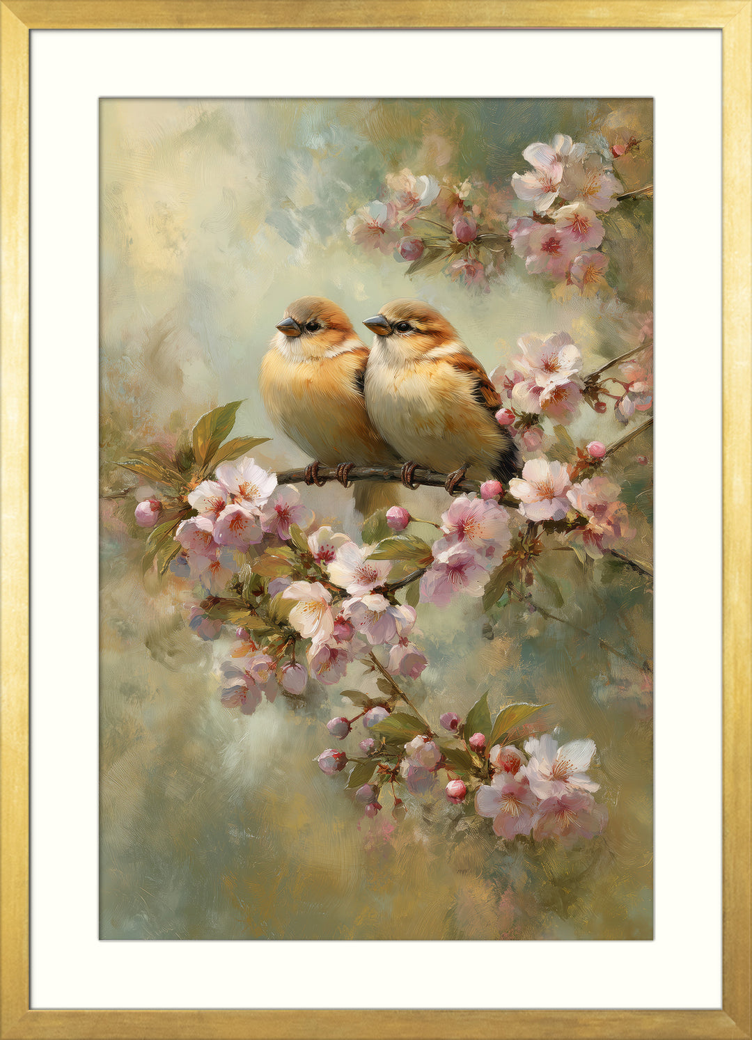 Birds on Blossom Branch Wall Art Print