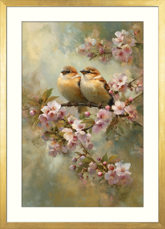 Birds on Blossom Branch Wall Art Print
