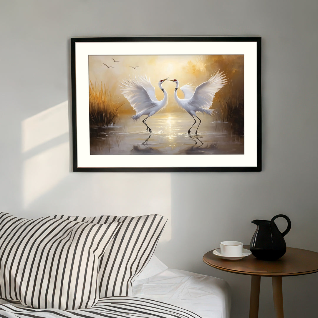 Dancing Crane Pair Wall Art Print