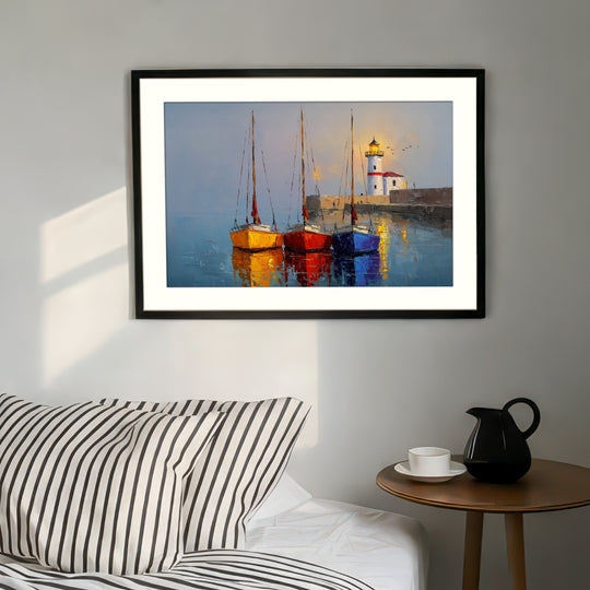Lighthouse and sailboats wall art print