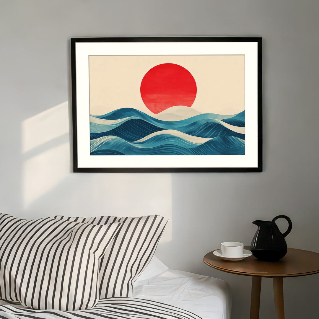 Red Sun Over Rolling Waves