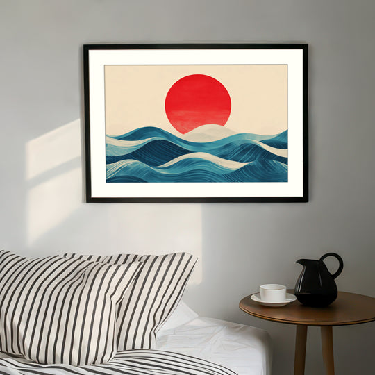 Red Sun Over Rolling Waves