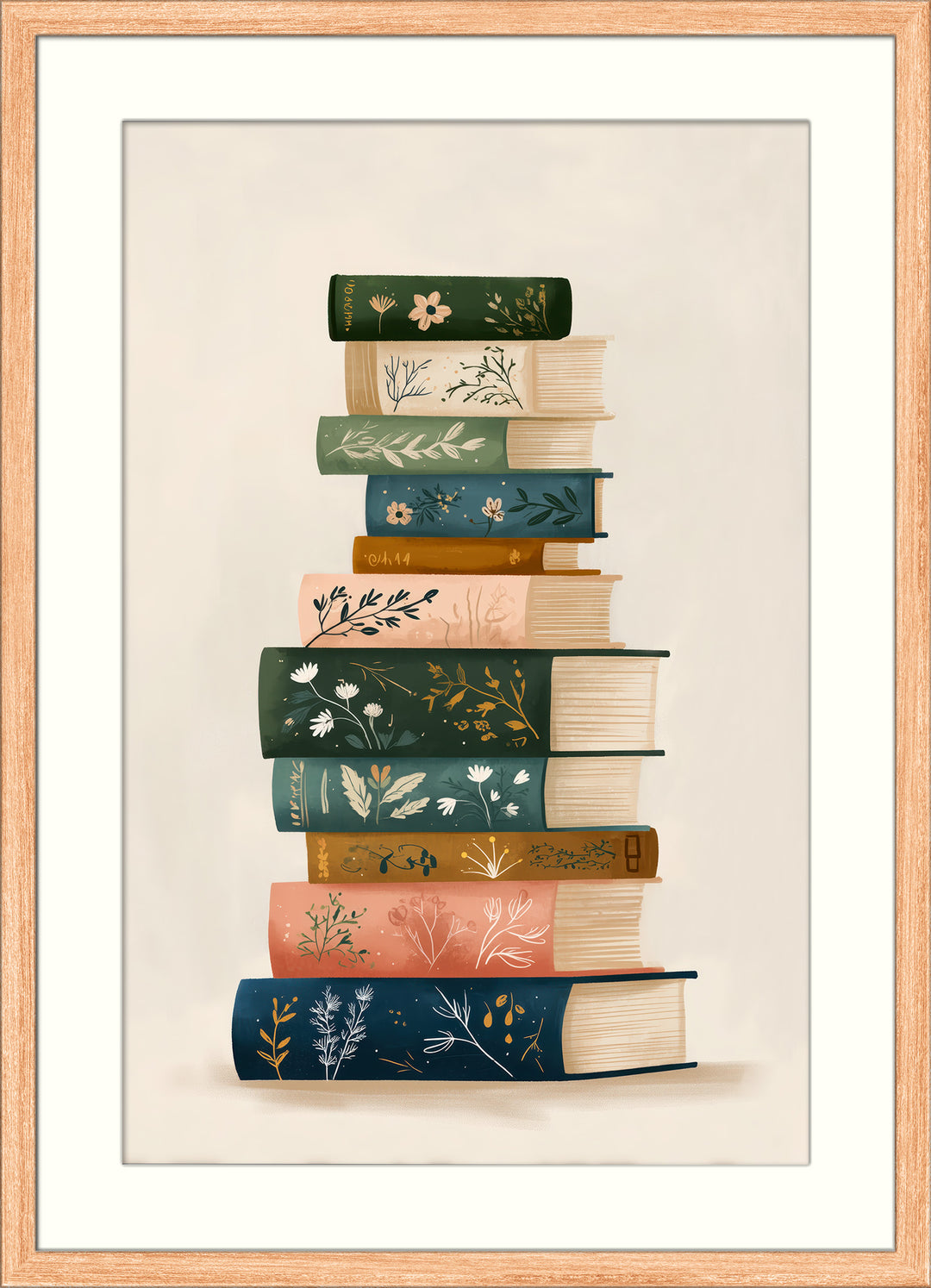 Stacked books wall art print