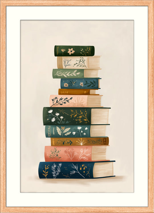 Stacked books wall art print