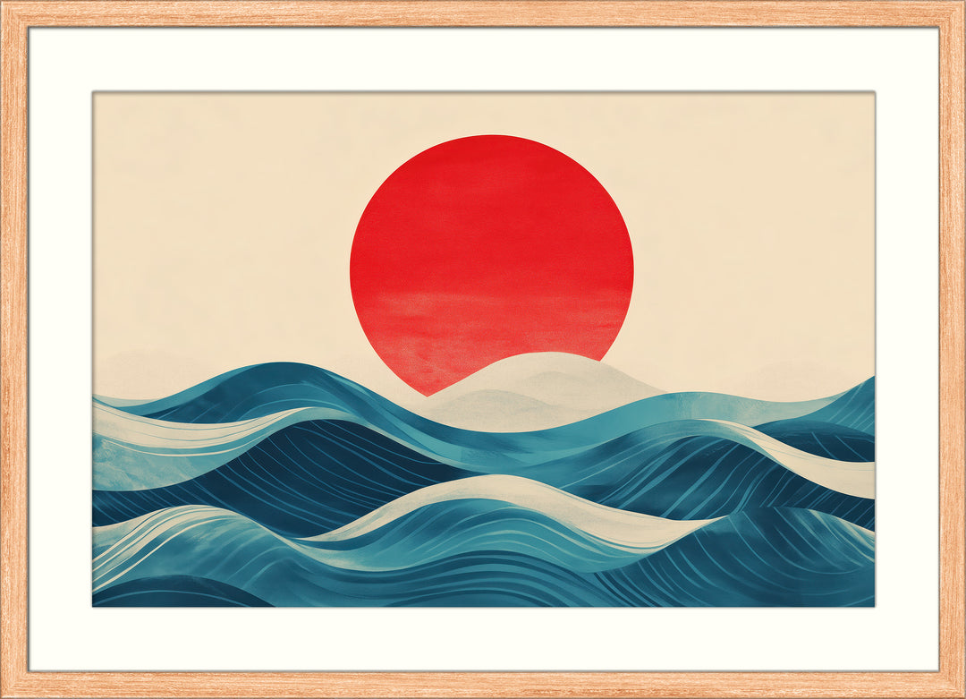 Red Sun Over Rolling Waves