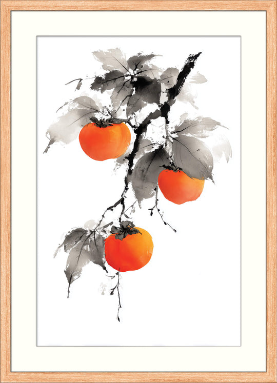 Sumi-e Persimmons on Branch
