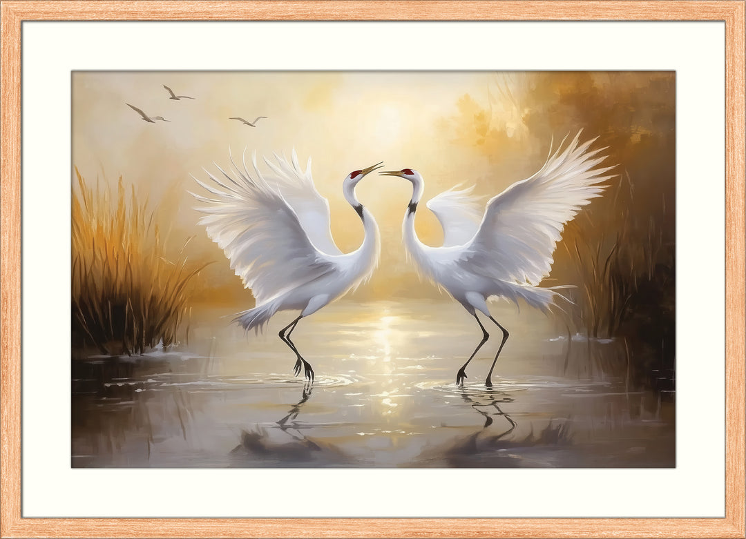 Dancing Crane Pair Wall Art Print