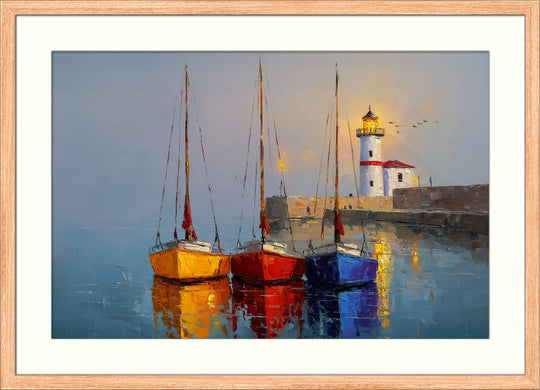 Lighthouse and sailboats wall art print
