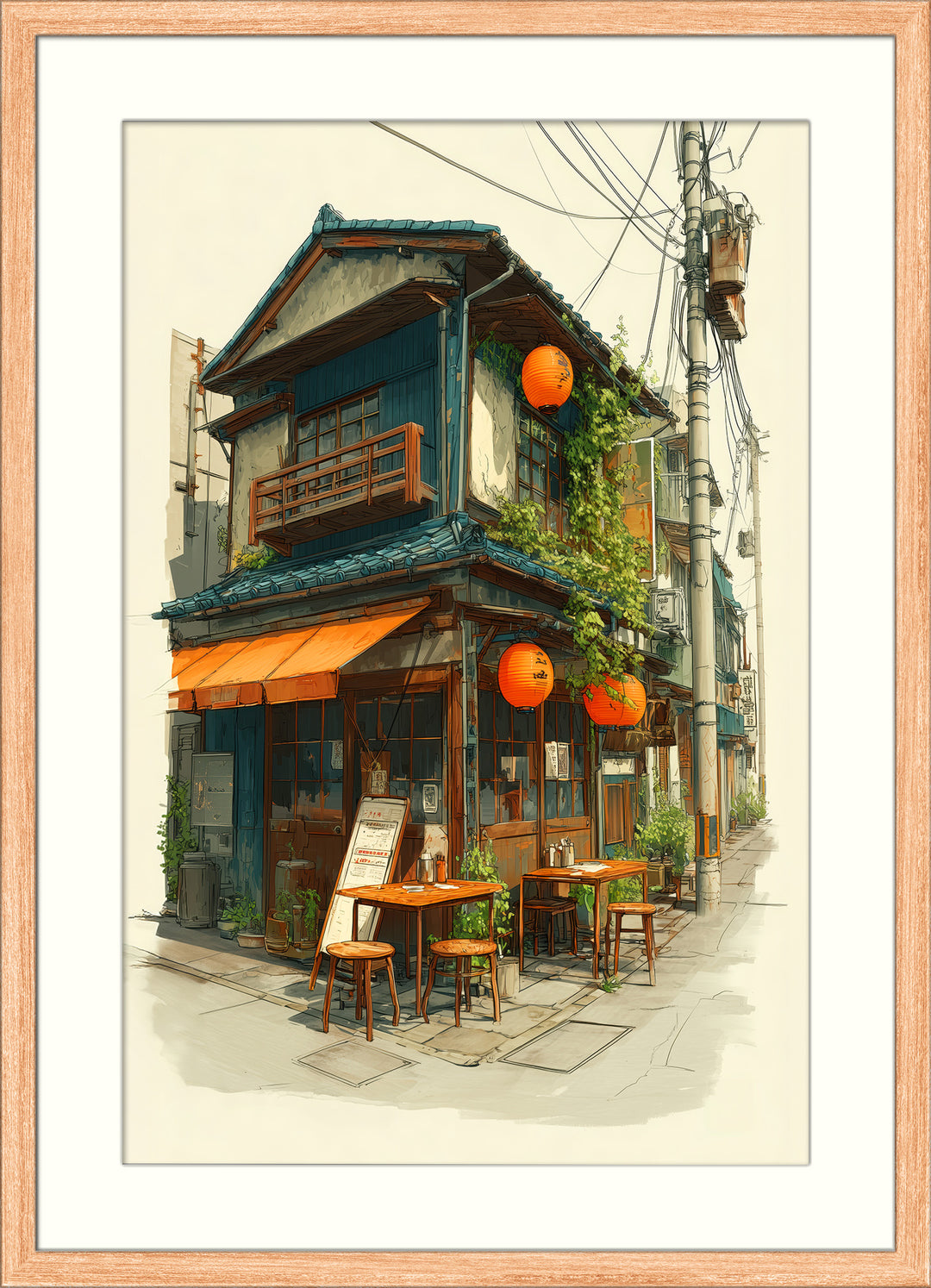 Japanese Street Cafe Wall Art Print