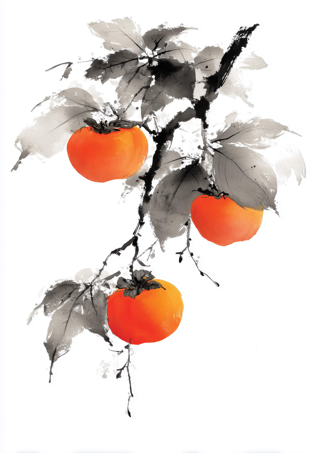Sumi-e Persimmons on Branch
