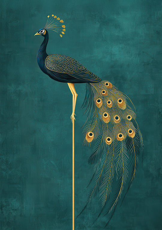 Golden Peacock on Teal