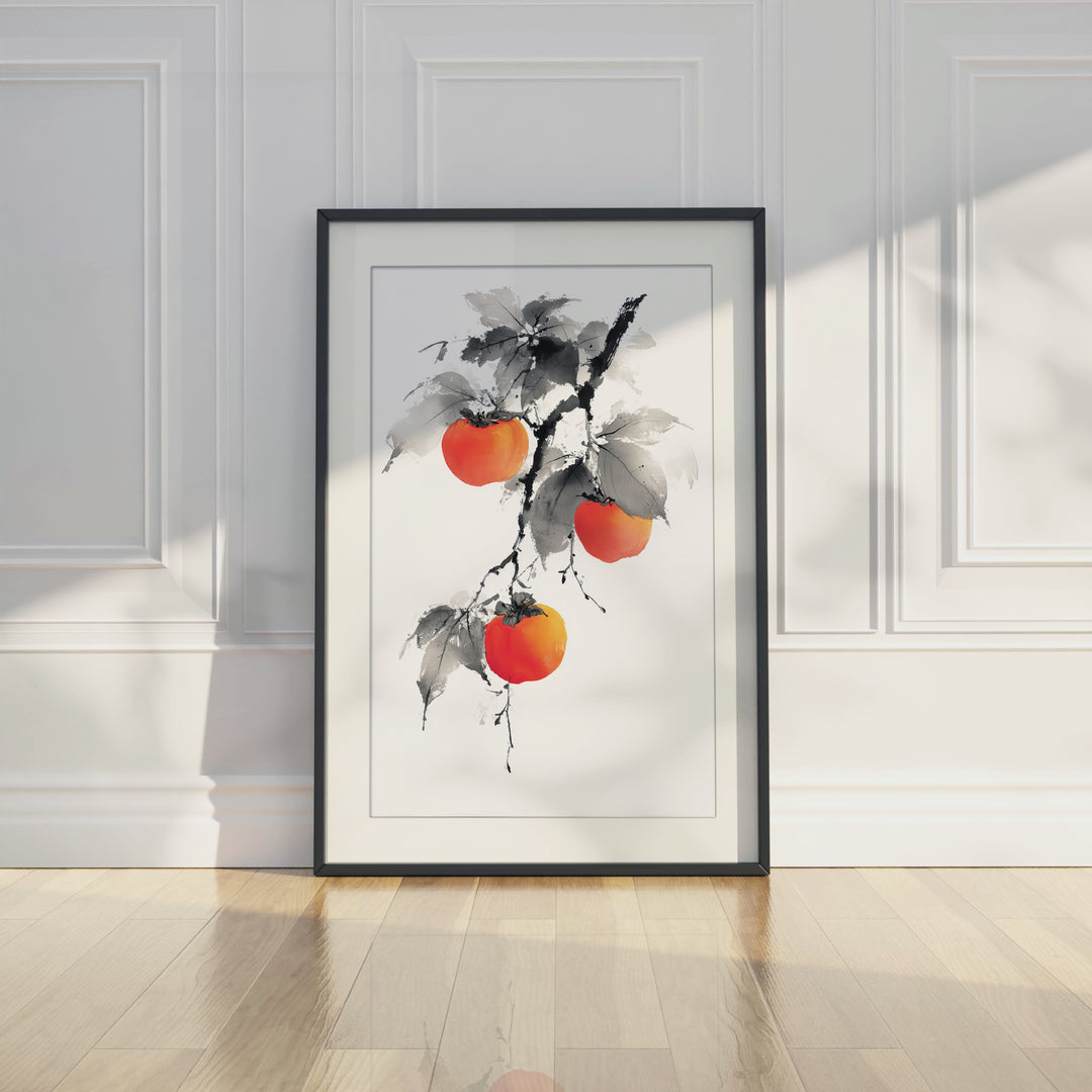 Sumi-e Persimmons on Branch