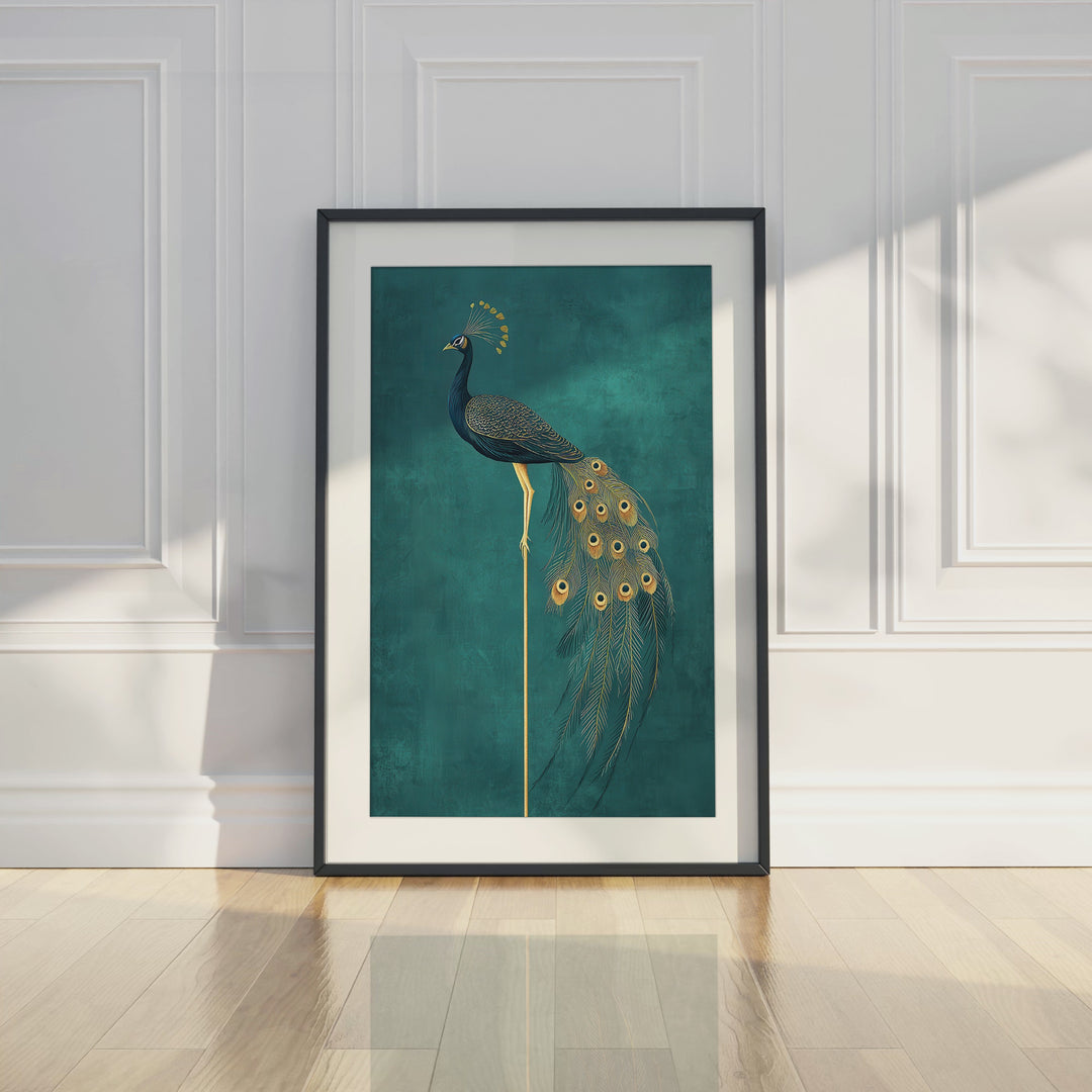 Golden Peacock on Teal