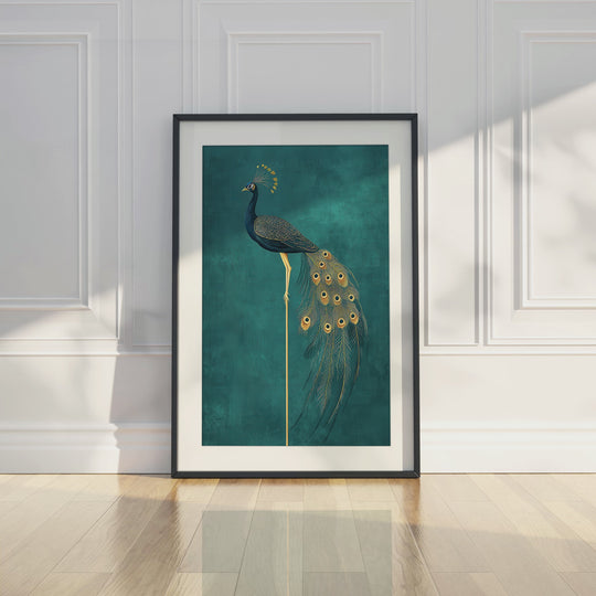 Golden Peacock on Teal