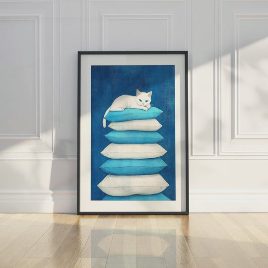 White Cat Wall Art Print