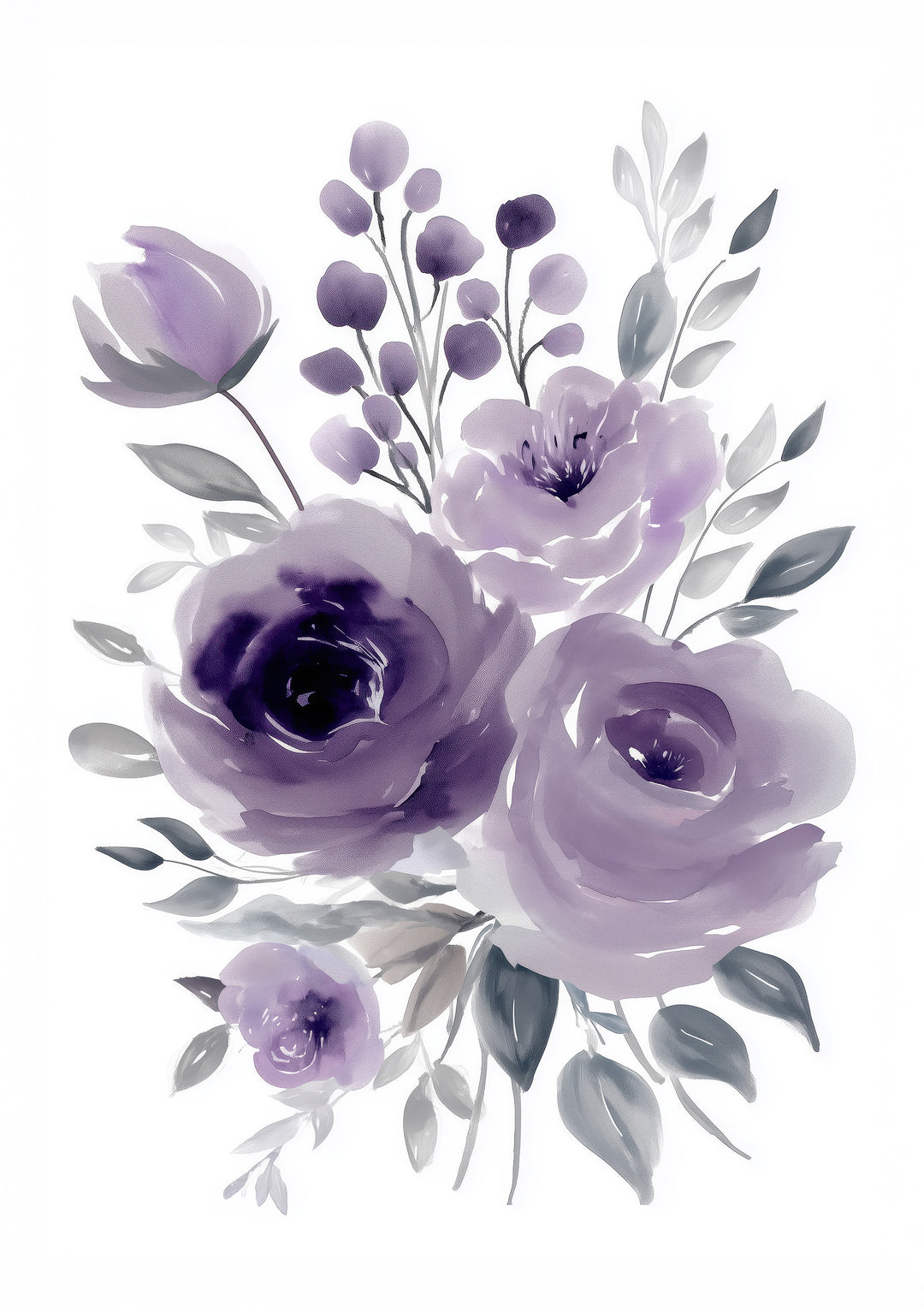 Purple Floral Wall Art Prints Set of