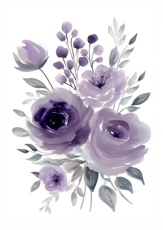 Purple Floral Wall Art Prints Set of