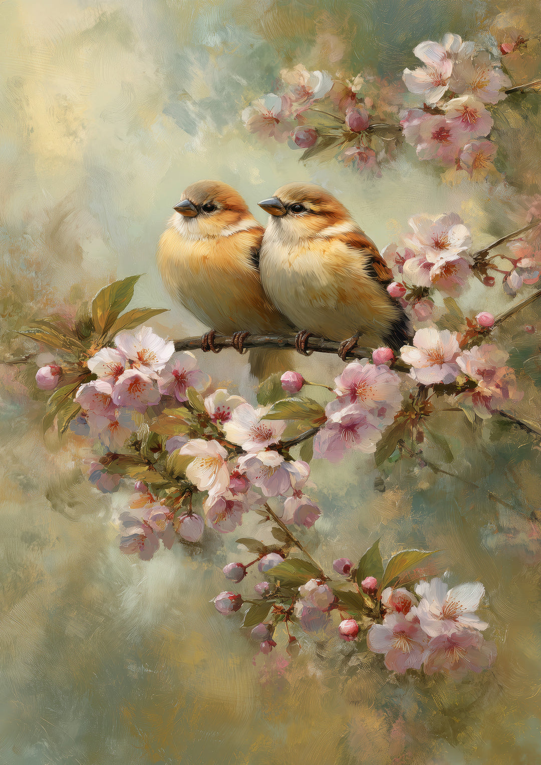 Birds on Blossom Branch Wall Art Print