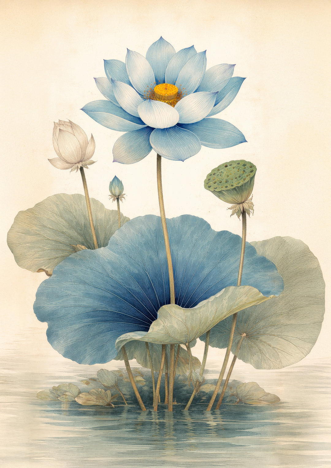 Blue Lotus Wall Art Prints Set of 2