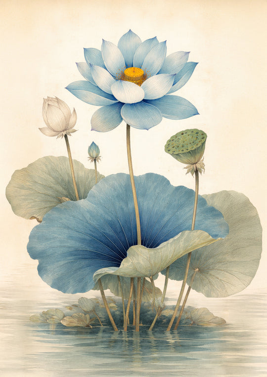 Blue Lotus Wall Art Prints Set of 2