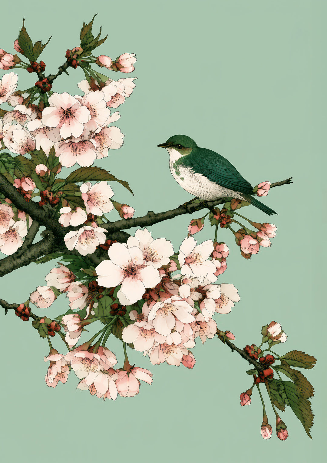 Cherry Blossom Bird Art Print
