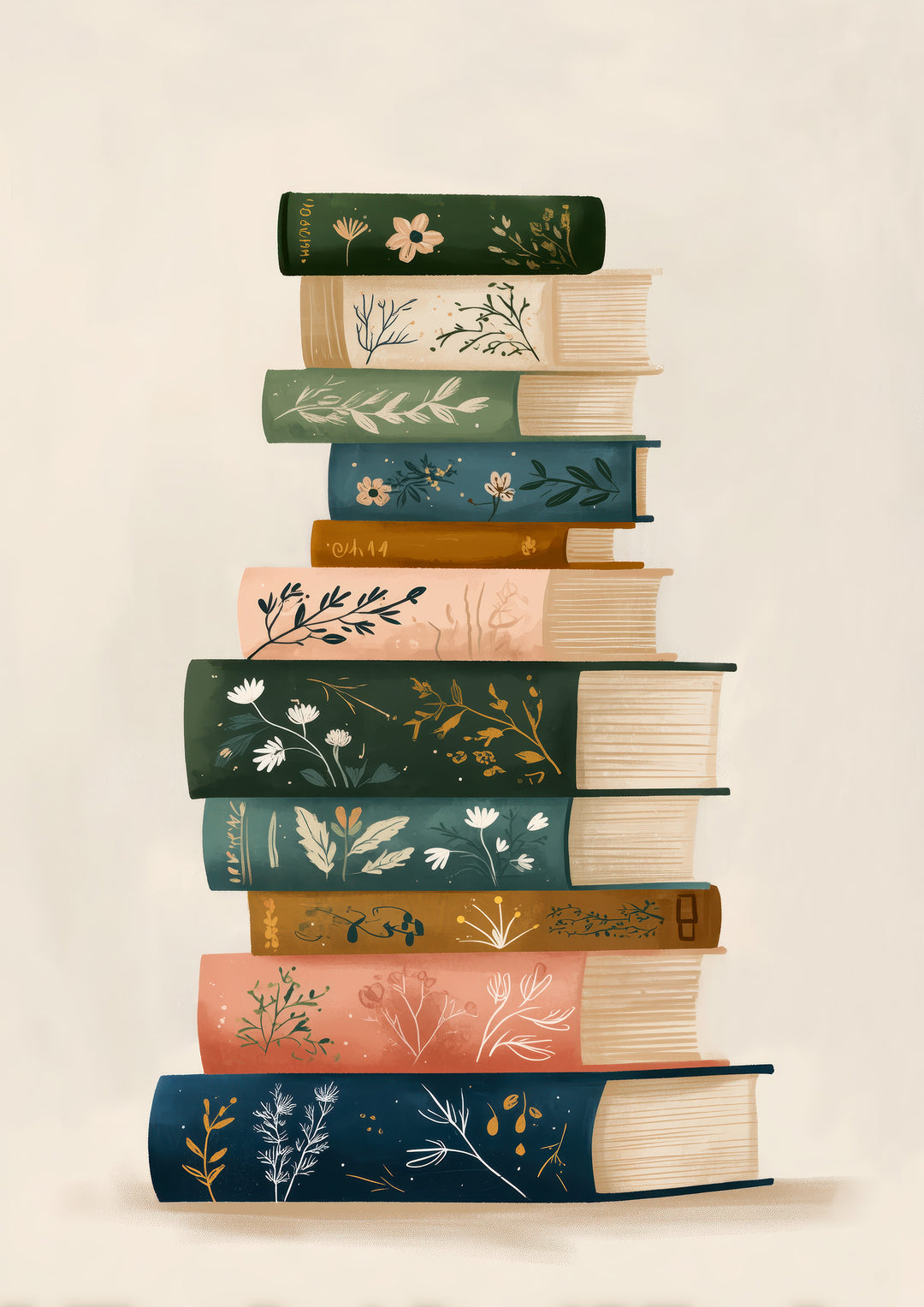 Stacked books wall art print