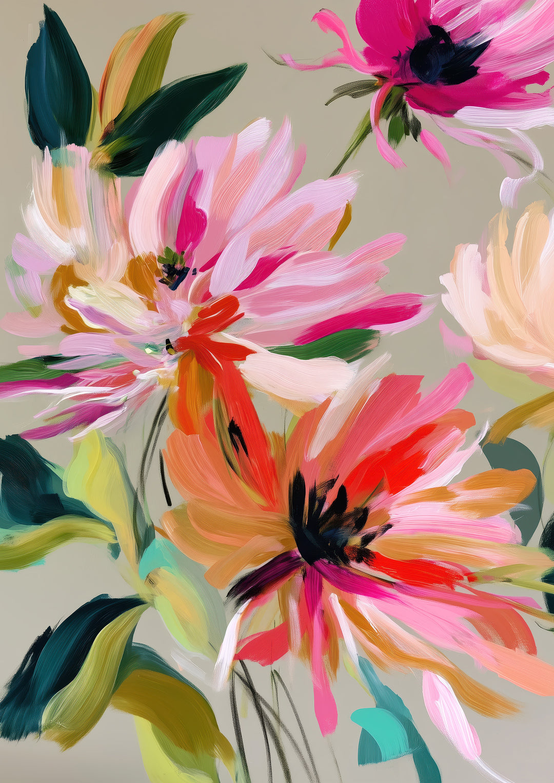 Colourful Abstract Floral Wall Art Prints
