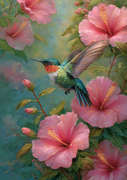 Hummingbird Floral Wall Art Print