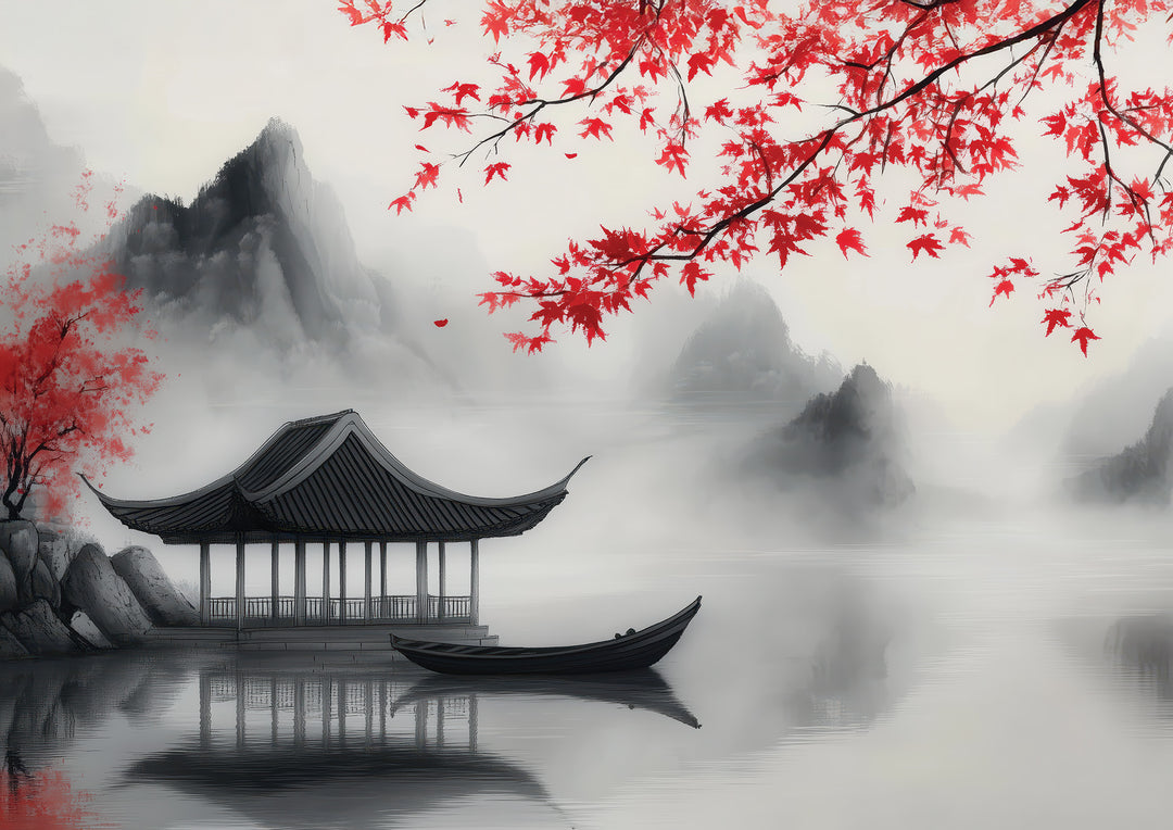 Red Maple Lake Wall Art Print