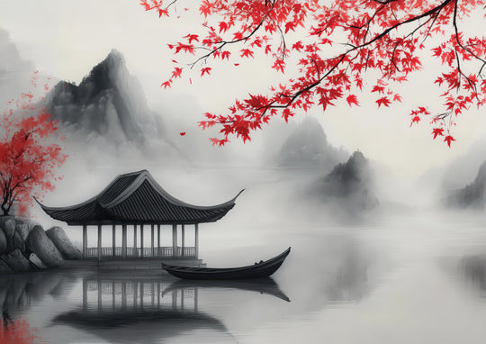 Red Maple Lake Wall Art Print