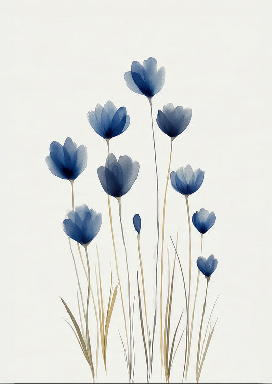 Blue Flower Wall Art Prints Set of 2