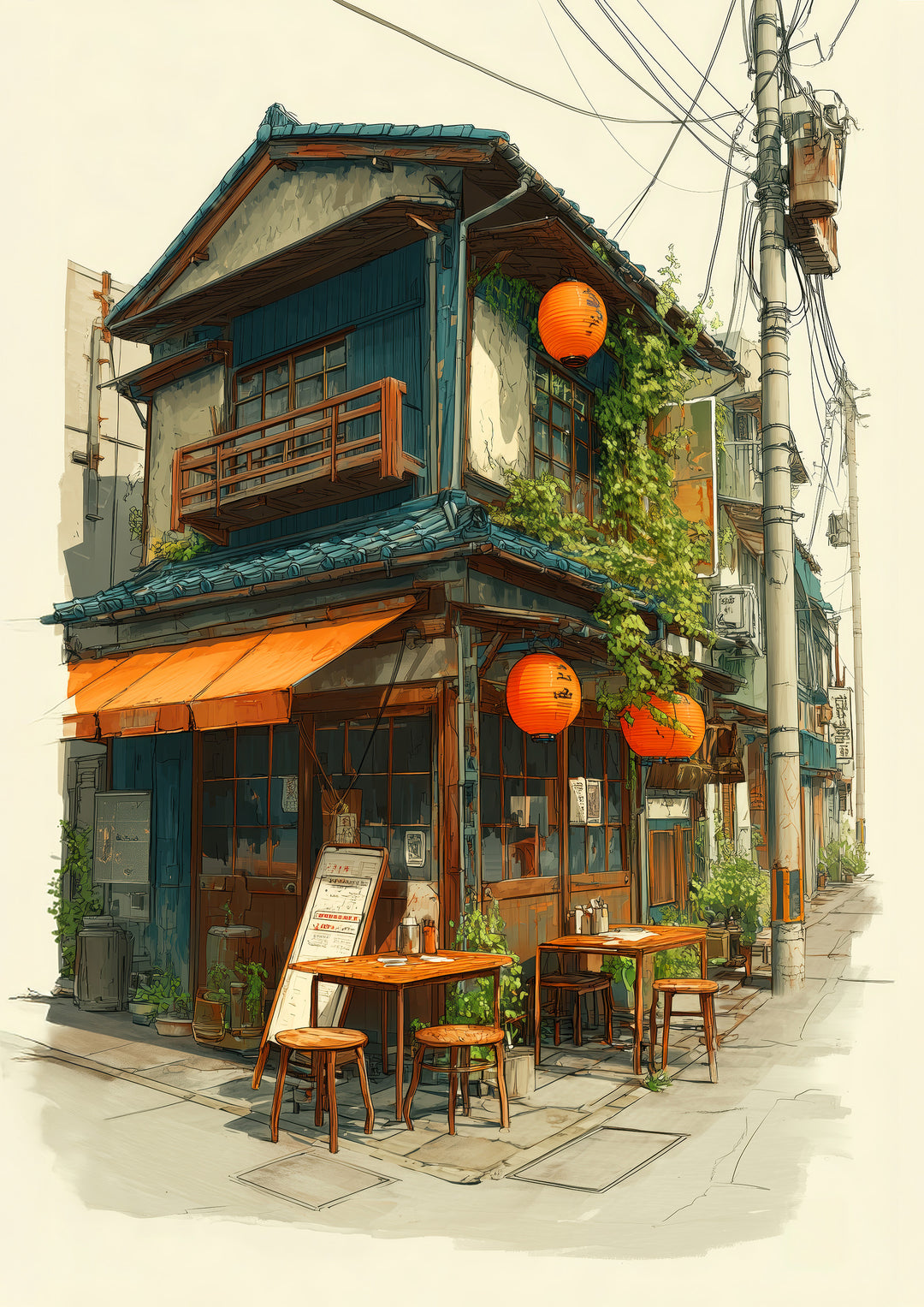Japanese Street Cafe Wall Art Print