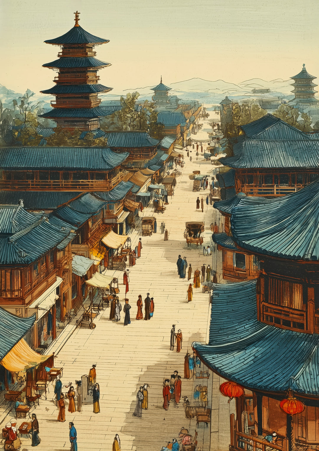 Japanese City Street Wall Art Print