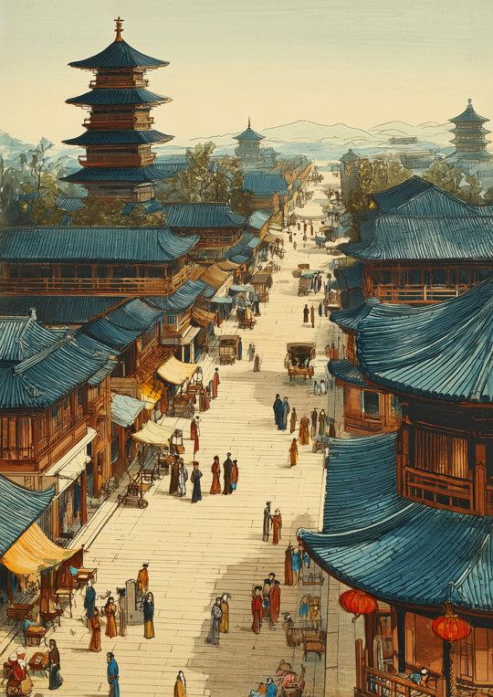Japanese City Street Wall Art Print