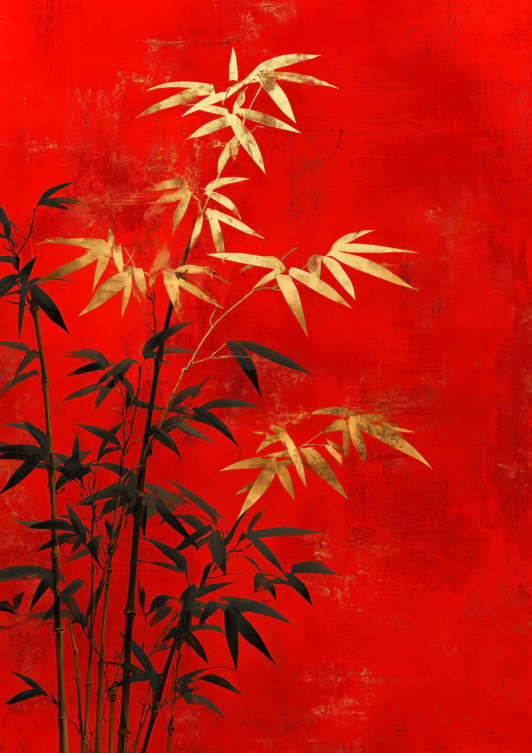 Red Bamboo Wall Art Prints Set of 2