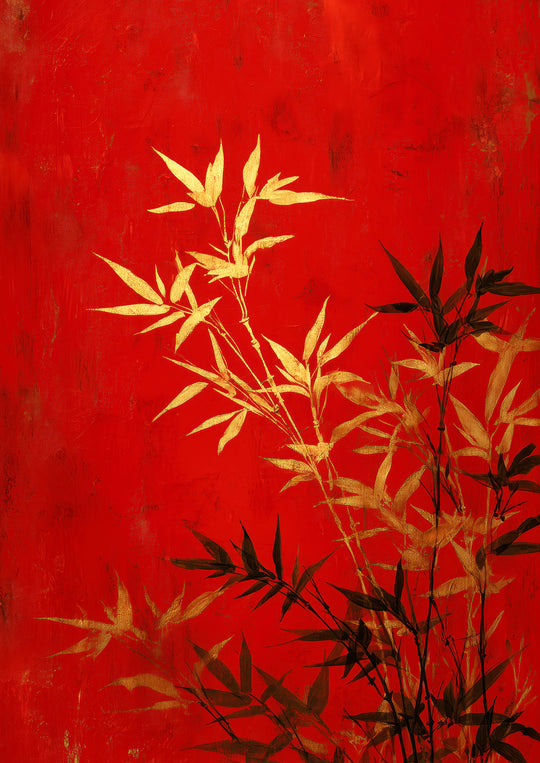 Red Bamboo Wall Art Prints Set of 2