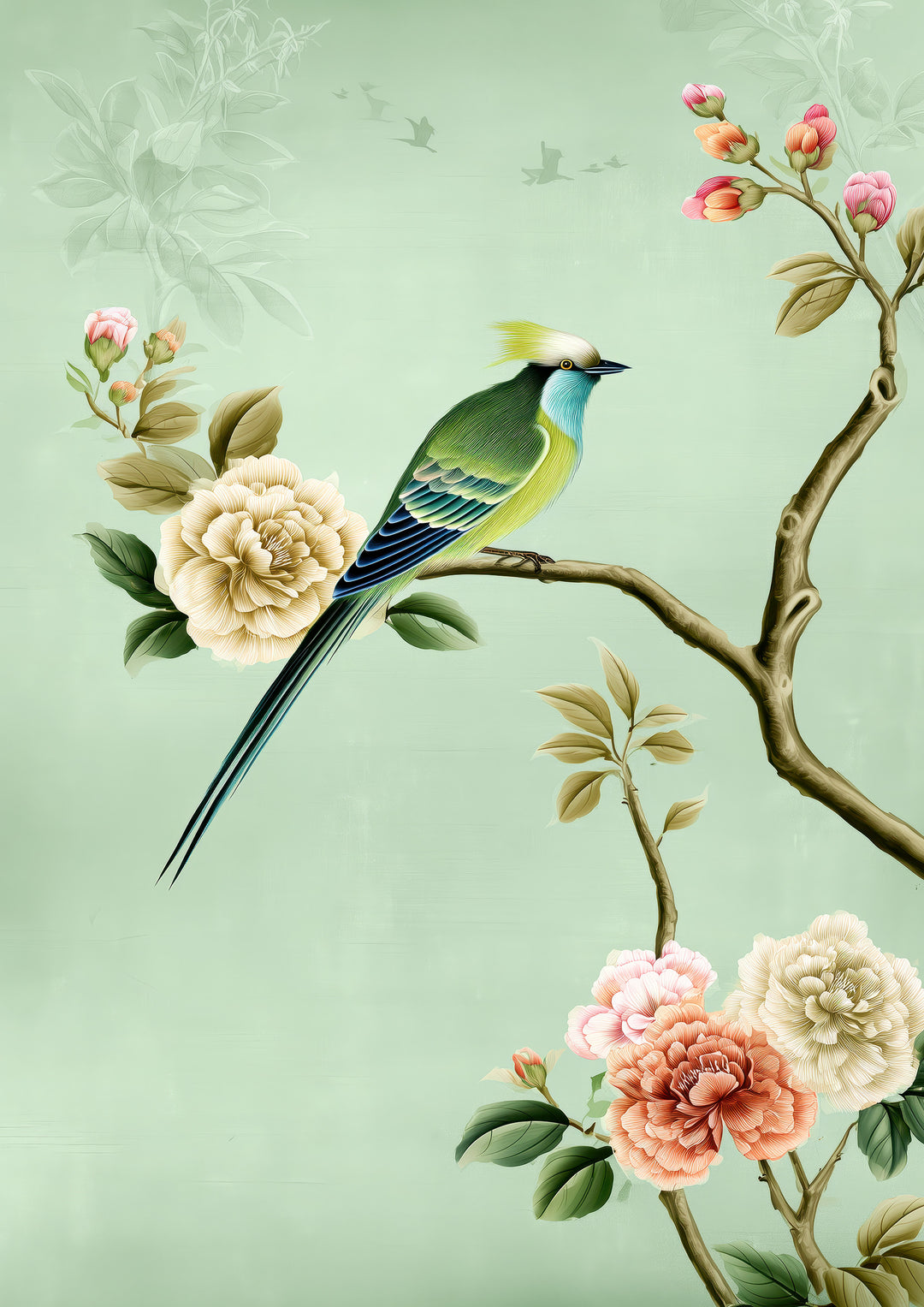 Chinoiserie Bird Floral Wall Art Prints