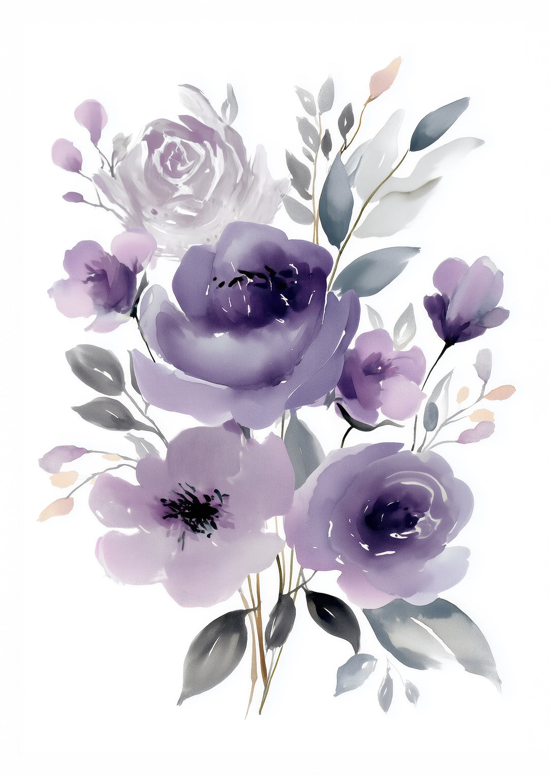 Purple Floral Wall Art Prints Set of