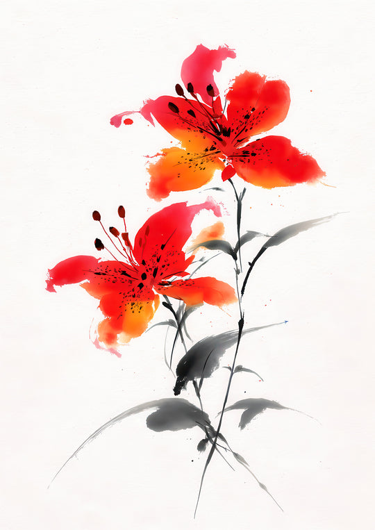 Red Lily Wall Art Prints Set of 2
