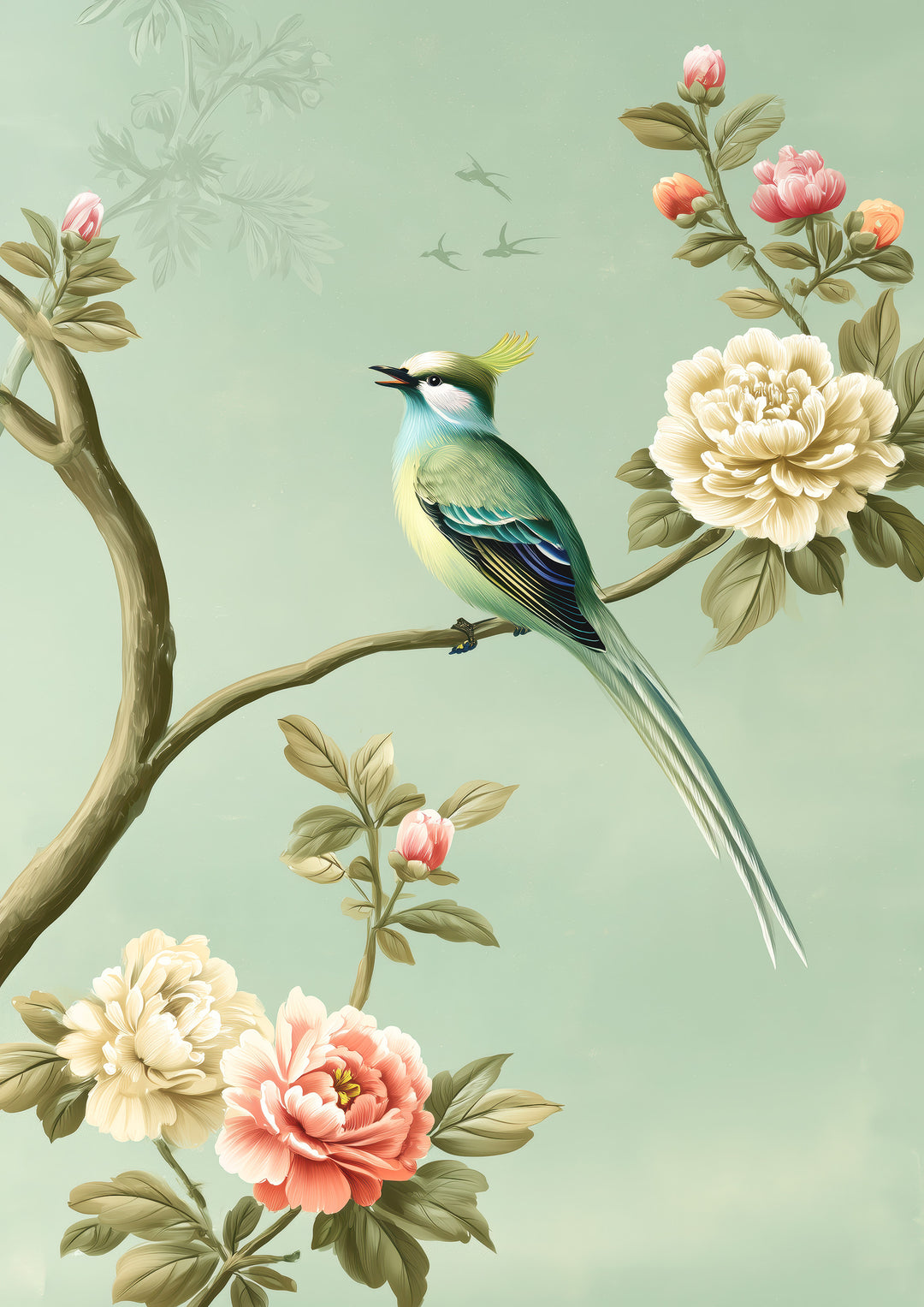 Chinoiserie Bird Floral Wall Art Prints