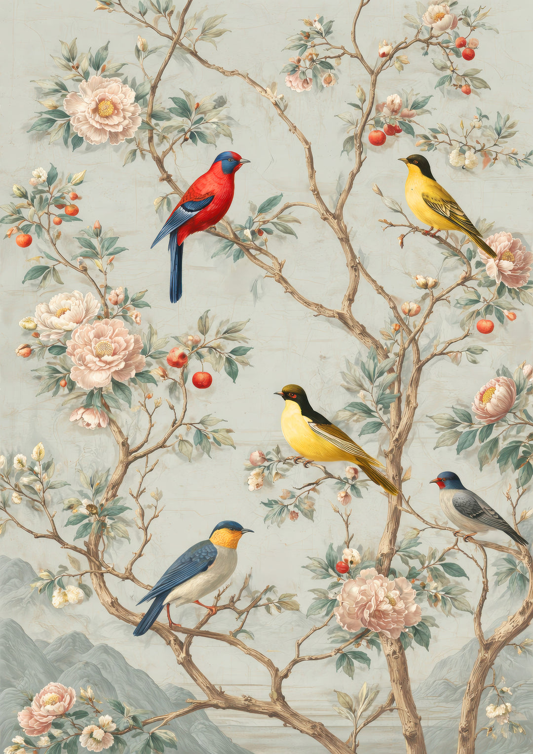 Birds Floral Wall Art Print