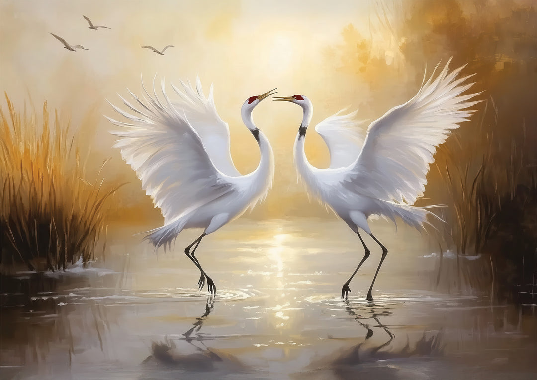 Dancing Crane Pair Wall Art Print