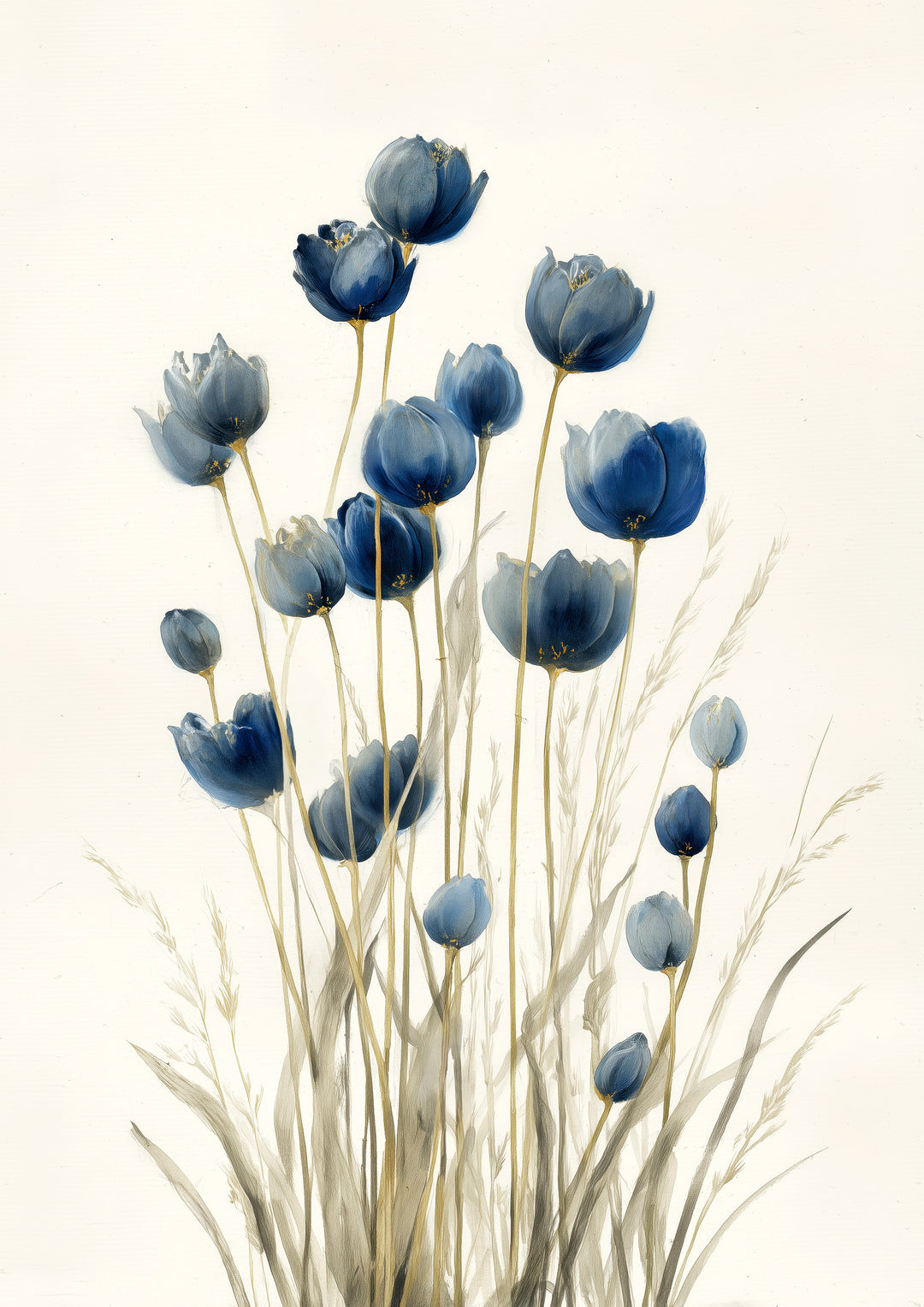 Blue Wildflower Art Print: Botanical Stems