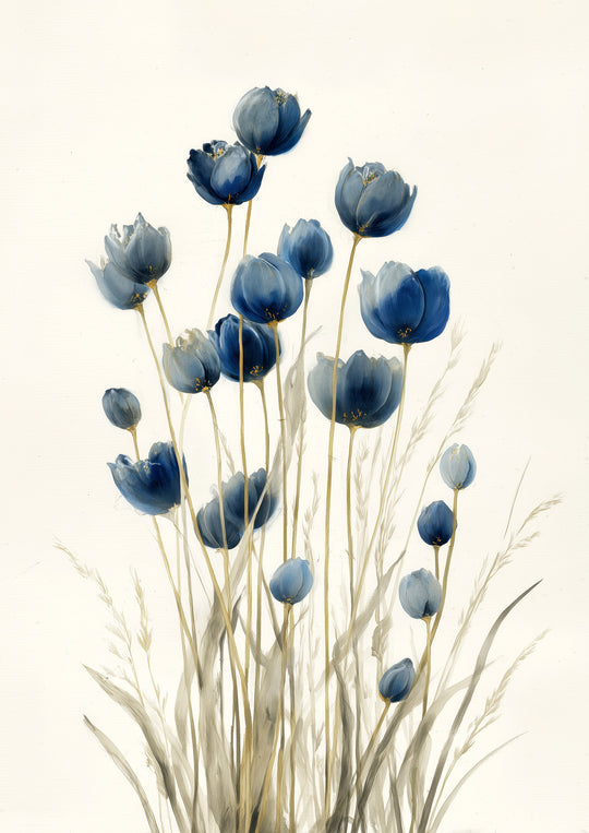 Blue Wildflower Art Print: Botanical Stems