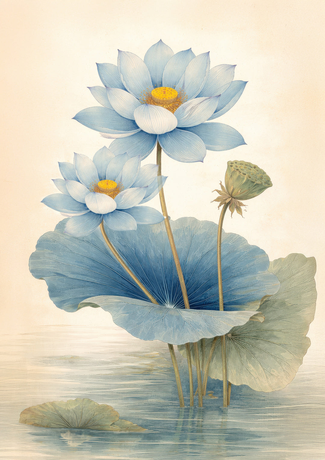 Blue Lotus Wall Art Prints Set of 2