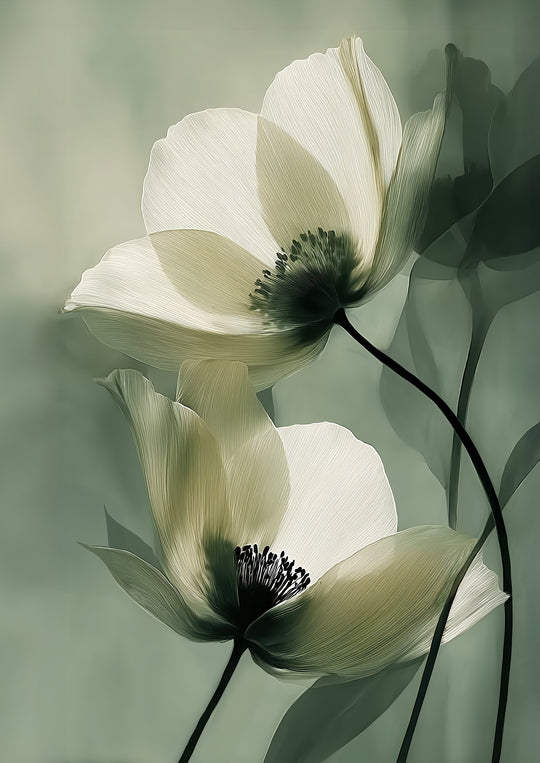 Cream Flower Wall Art Prints Set of