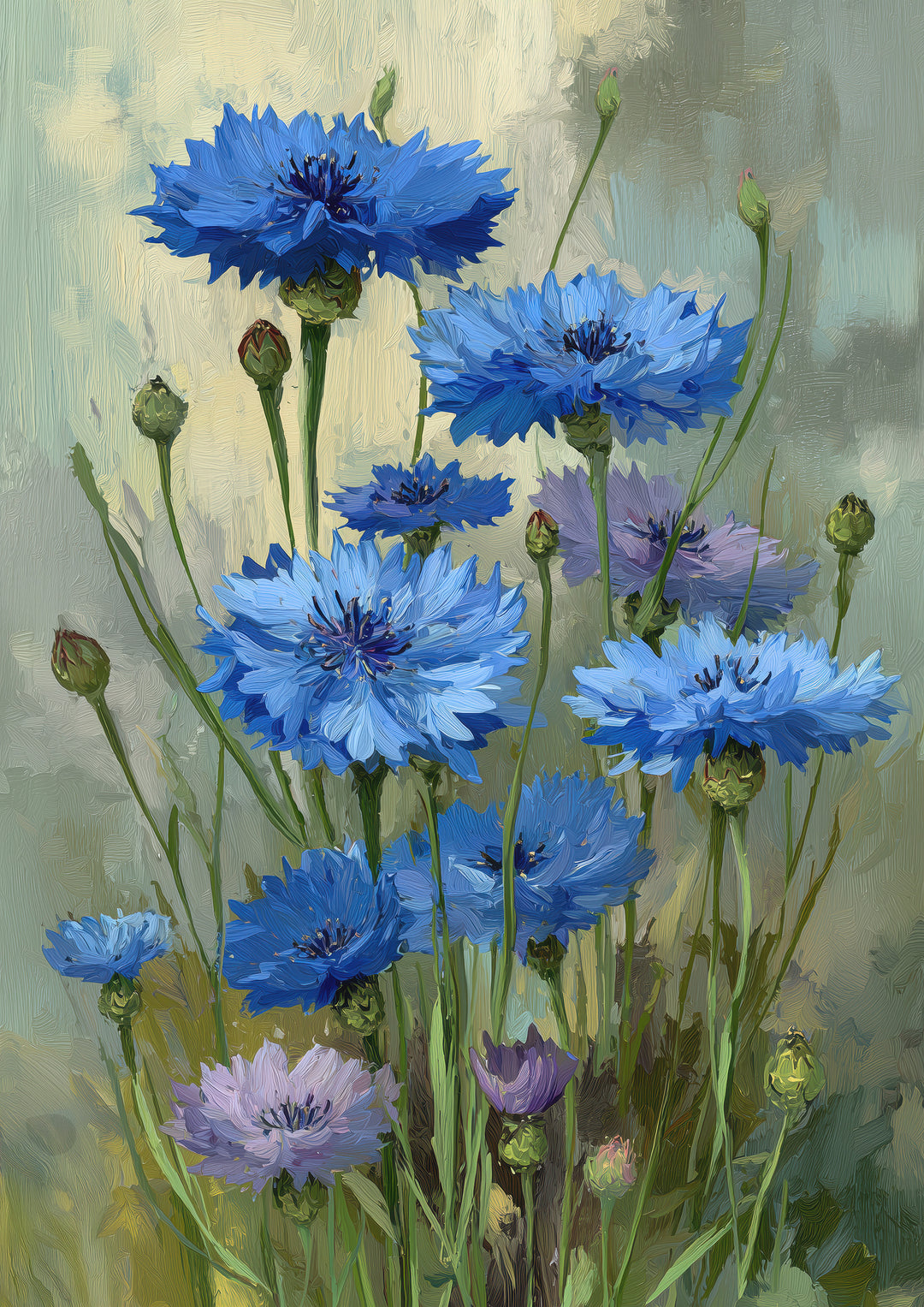 Blue Cornflower Wall Art Prints Set of 2