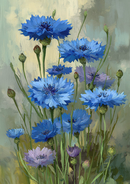Blue Cornflower Wall Art Prints Set of 2