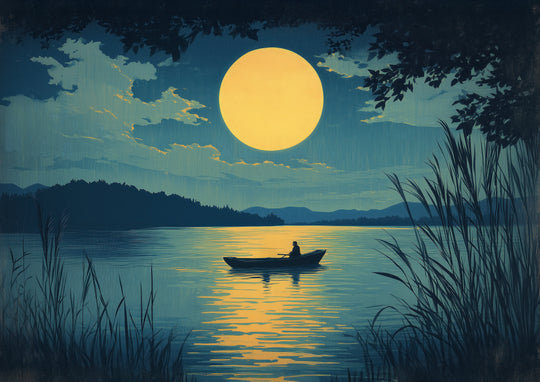 Japanese Moonlight Lake Print